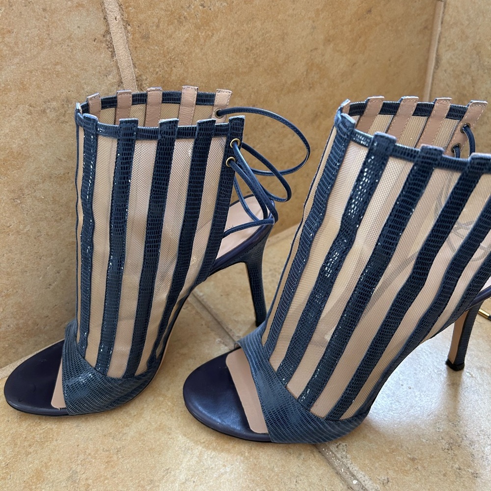 Konstantino Blue and Cream Heels Nautical-Inspired